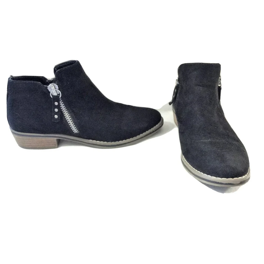 X-Appeal Nikole Black Suede Zip Ankle Boots Booties 1 InchHeel Women's 8.5M
